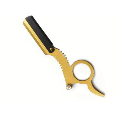 Rasoir/Shavette à bord droit Gold avec repose doigts - Le Coin Barber